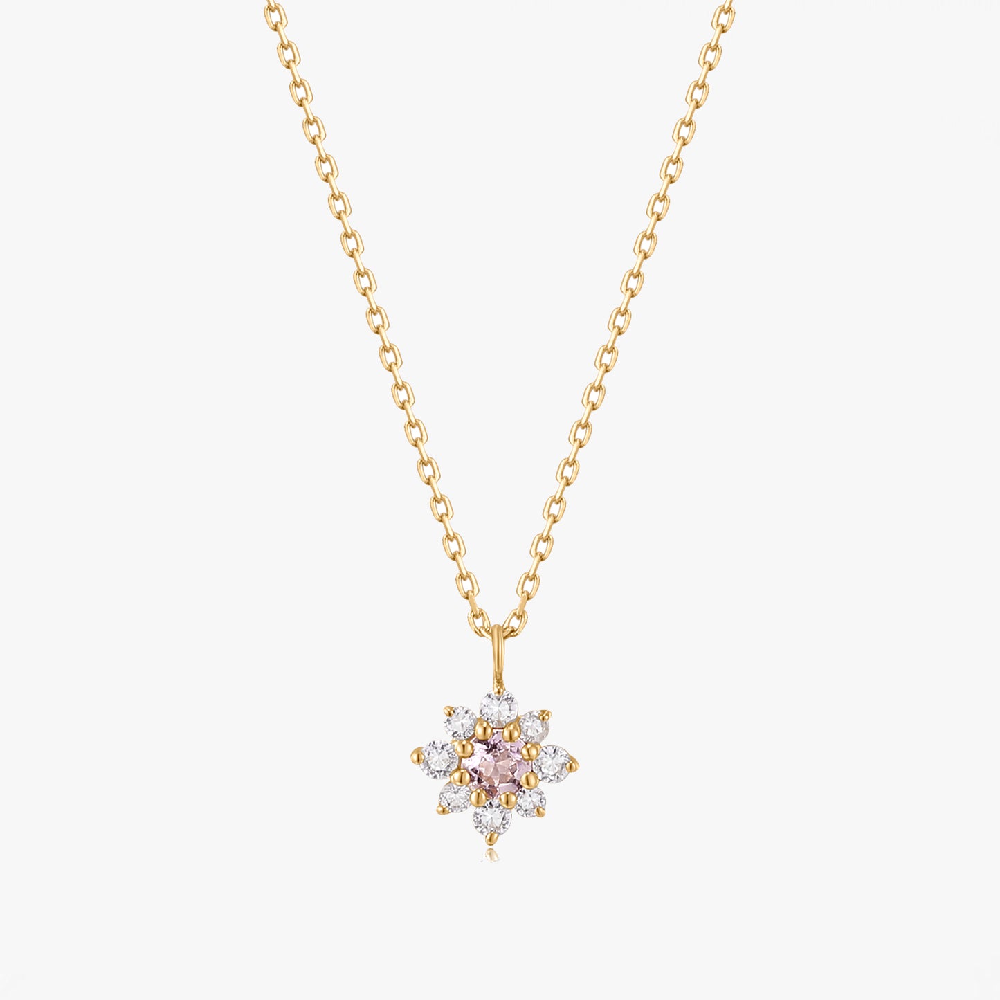 Collana in oro giallo Flora - Zaffiro bianco, Morganite rosa