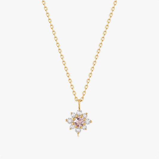 Collana in oro giallo Flora - Zaffiro bianco, Morganite rosa
