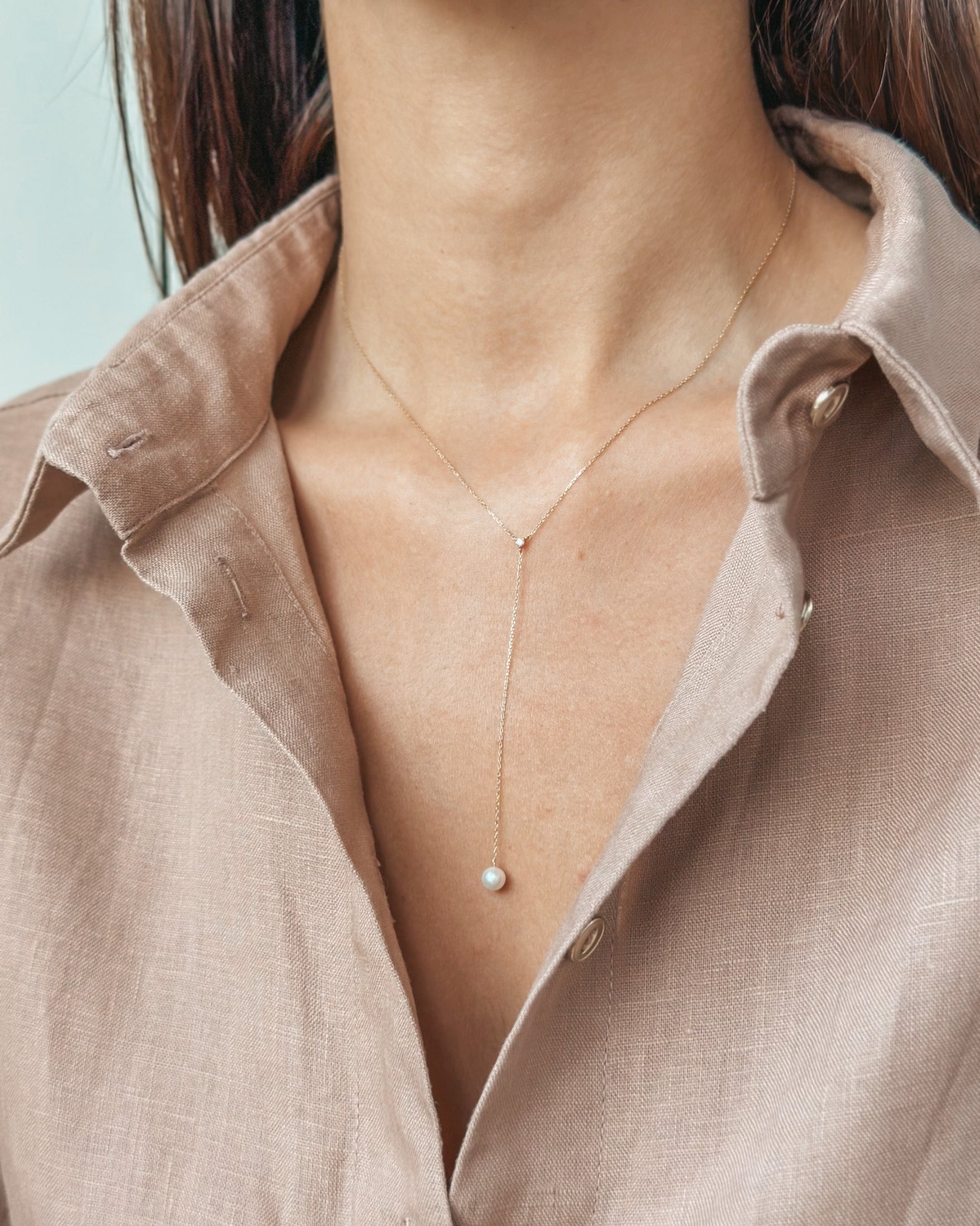 Collana in oro giallo Yara - Perle Naturali, Diamanti - Indira