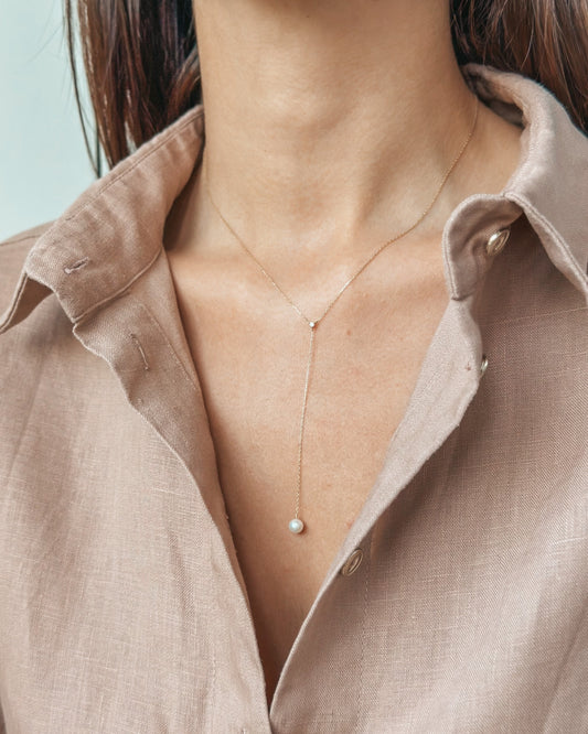 Collana in oro giallo Yara - Perle Naturali, Diamanti - Indira