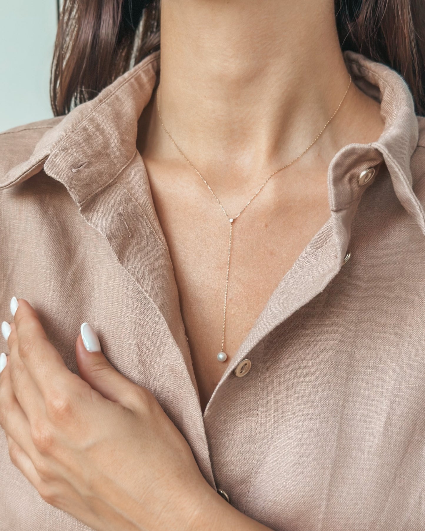 Collana in oro giallo Yara - Perle Naturali, Diamanti - Indira