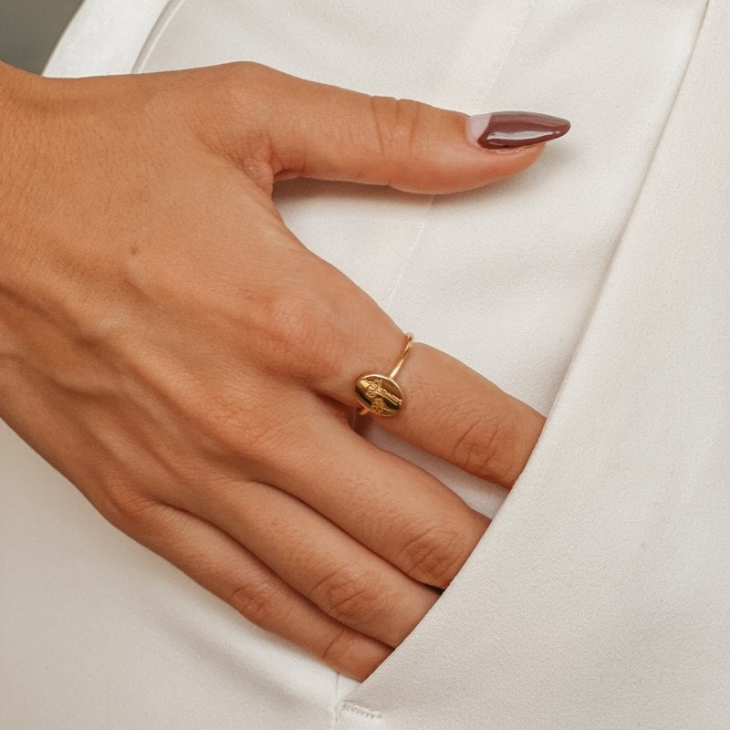 Anello d'argento Birth Flower Golden - Ottobre Cosmos - Indira