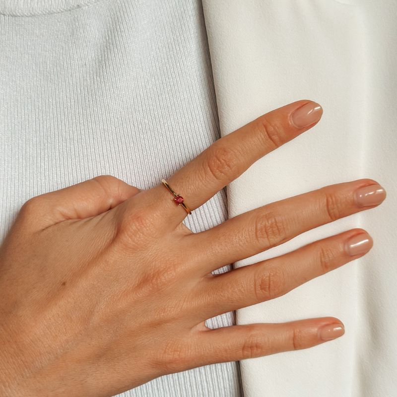 Anello in argento Birthstone Golden July - Rubino - Indira