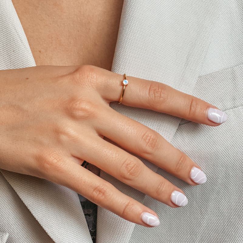 Anello in argento Birthstone Golden June - Pietra di Luna - Indira