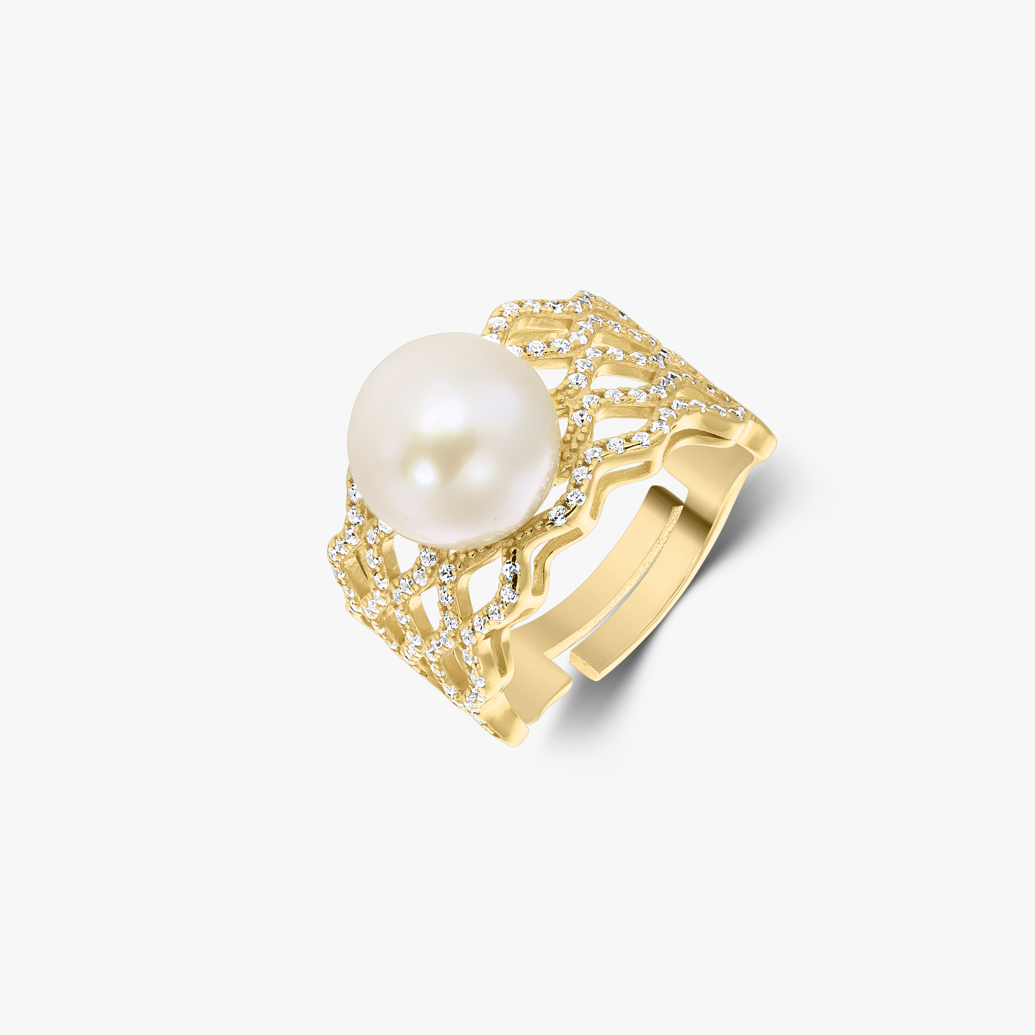 Anello in argento Golden Gigi - Perle naturali e Zirconi - Indira