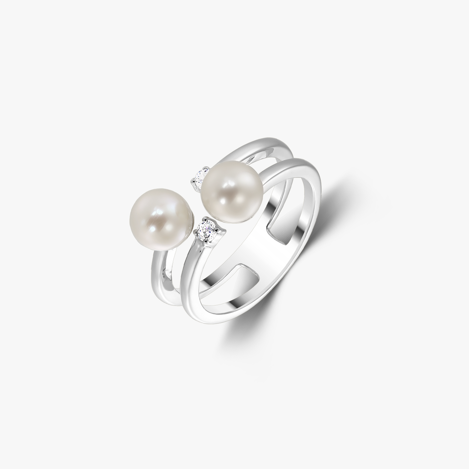 Anello in argento Poly - Perle naturali e Zirconi - Indira