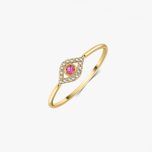 Anello in oro giallo Eye Protective – Topazio Rosa, Zircone - Indira