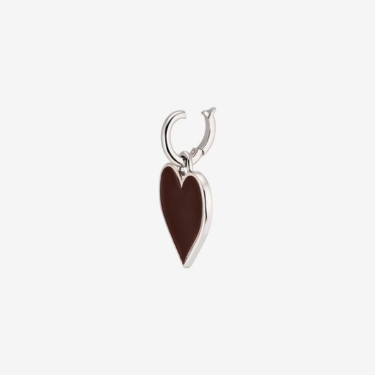 Ciondolo a forma di cuore in argento 925 placcato rodio con centro marrone lucido su sfondo bianco.