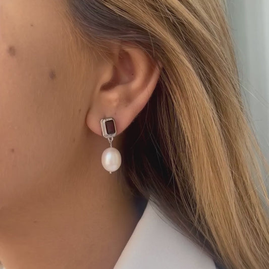 Orecchini in argento Antique - Granato e Perle Naturali