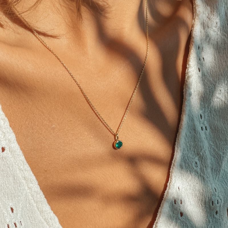 Collana in argento Birthstone Golden May - Onice Verde - Indira