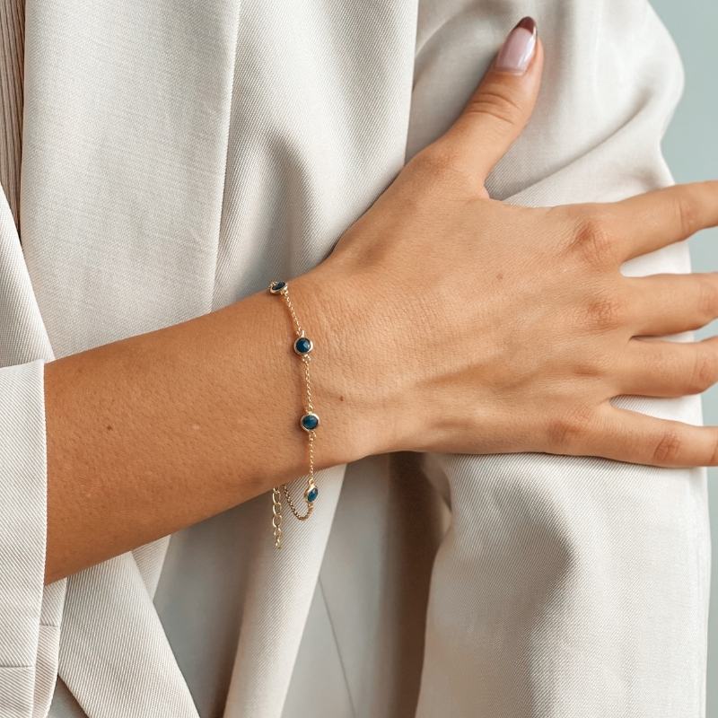 Bracciale in argento Birthstone Golden Settembre - Zaffiro - Indira