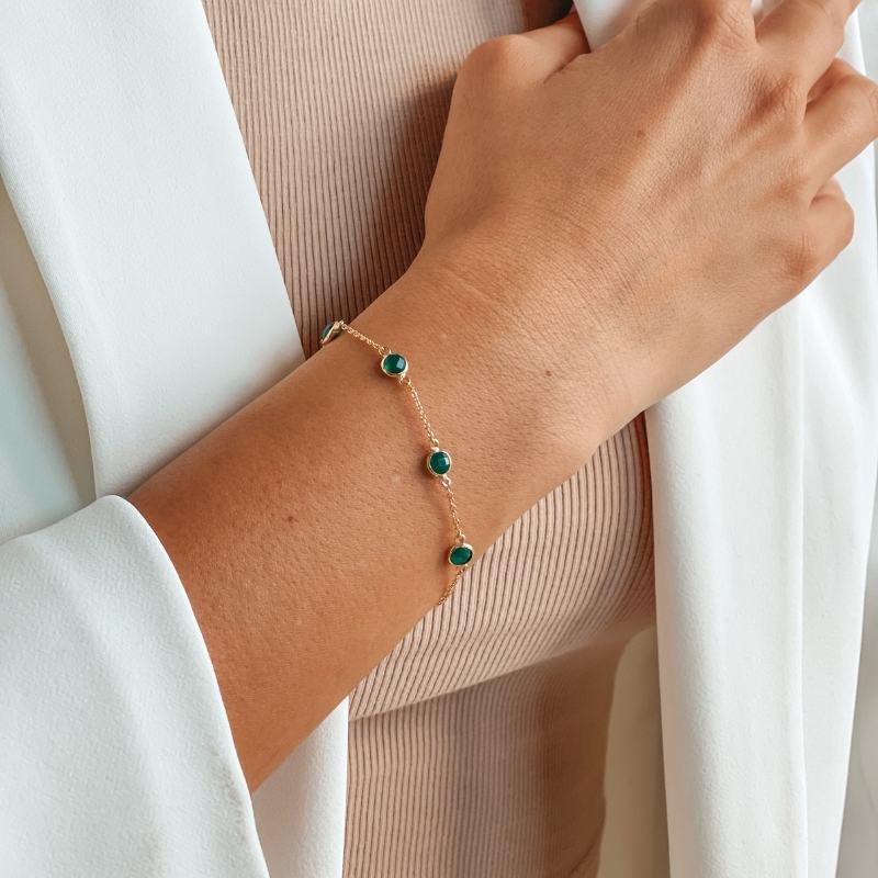 Bracciale in argento Birthstone Golden May - Onice Verde - Indira