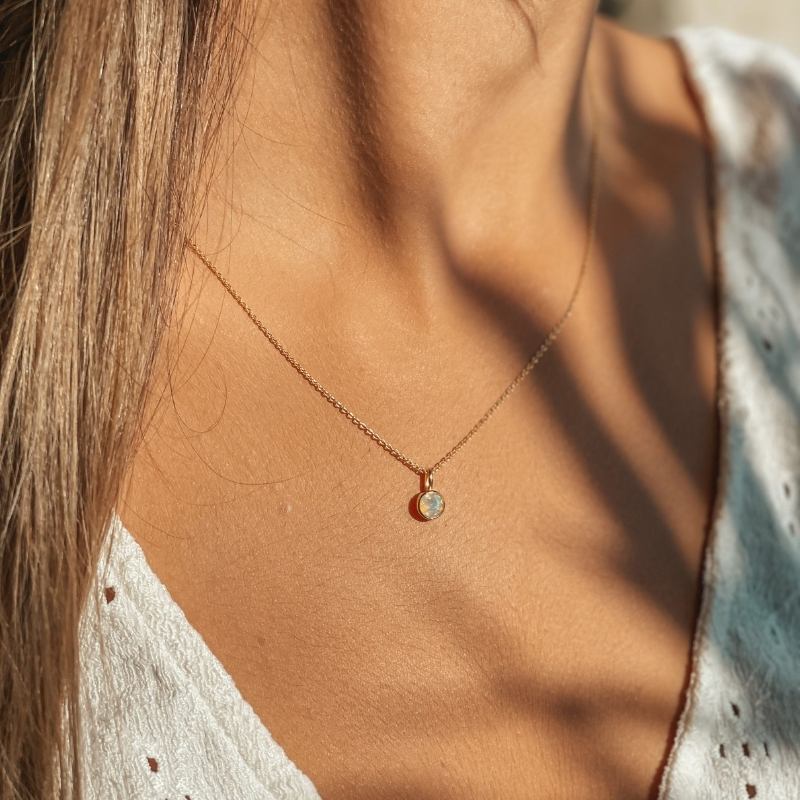 Collana in argento Birthstone Golden October - Opale - Indira