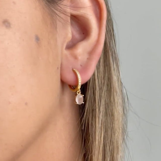 Orecchini in Argento 925 Placcato Oro Giallo Aurelia - Quarzo Rosa, Zirconi