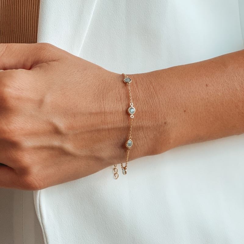 Bracciale in argento Birthstone Golden March - Acquamarina - Indira