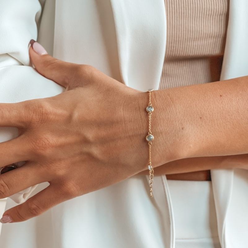Bracciale in argento Birthstone Golden March - Acquamarina - Indira