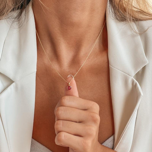 Collana in argento Birthstone Golden July - Rubino - Indira