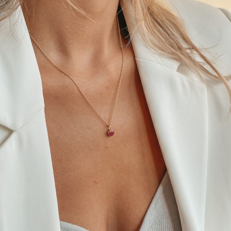 Collana in argento Birthstone Golden July - Rubino - Indira