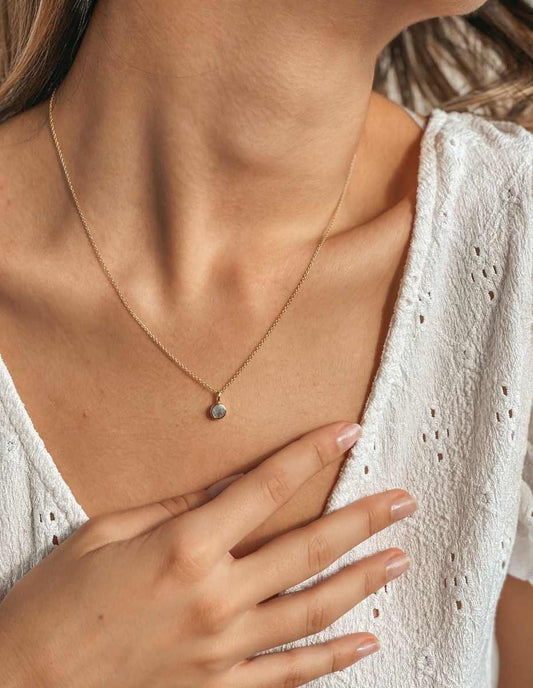 Collana in argento Birthstone Golden March - Acquamarina - Indira