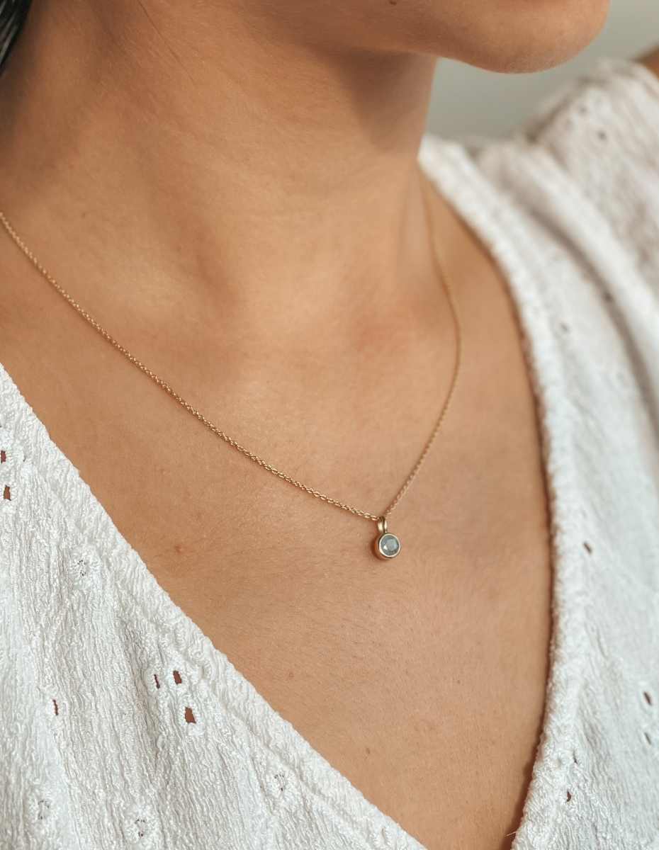 Collana in argento Birthstone Golden March - Acquamarina - Indira