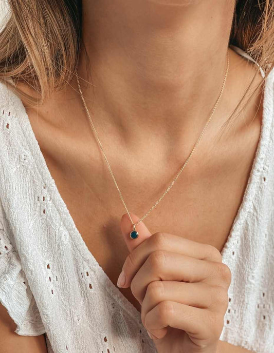 Collana in argento Birthstone Golden Settembre - Zaffiro - Indira