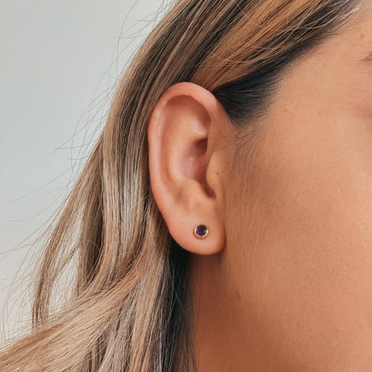 Orecchini in argento Birthstone Golden February - Ametista - Indira