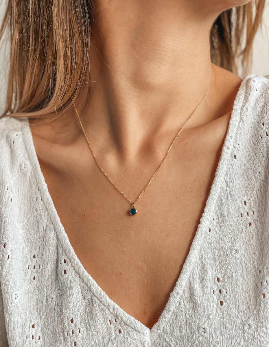 Collana in argento Birthstone Golden September - Zaffiro - Indira