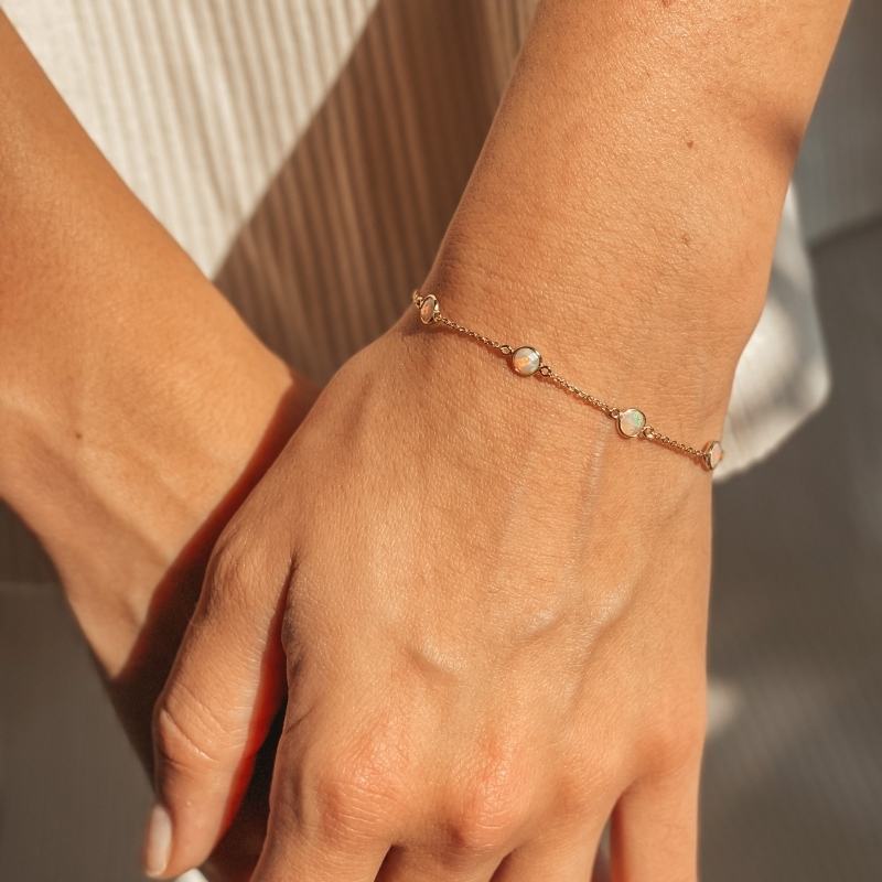 Bracciale in argento Birthstone Golden October - Opale - Indira