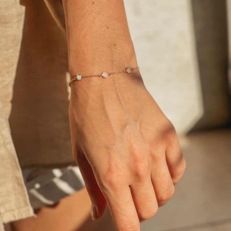 Bracciale in argento Birthstone Golden October - Opale - Indira