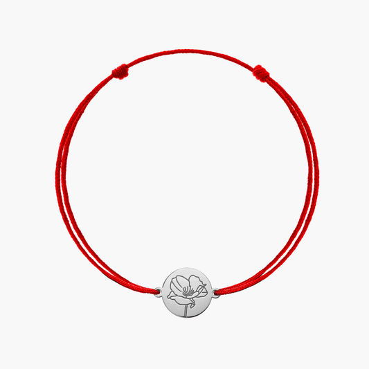 Bracciale con cordino in oro bianco Birth Flower - Agosto Papavero - Indira