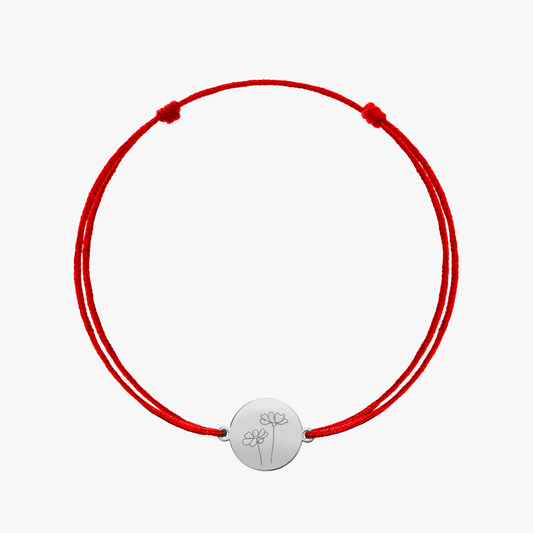 Bracciale cordoncino in oro bianco Birth Flower - Ottobre Cosmos - Indira