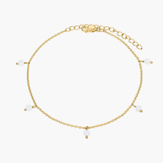Cavigliera in argento Golden Gem Droplet - Pietra di Luna - Indira