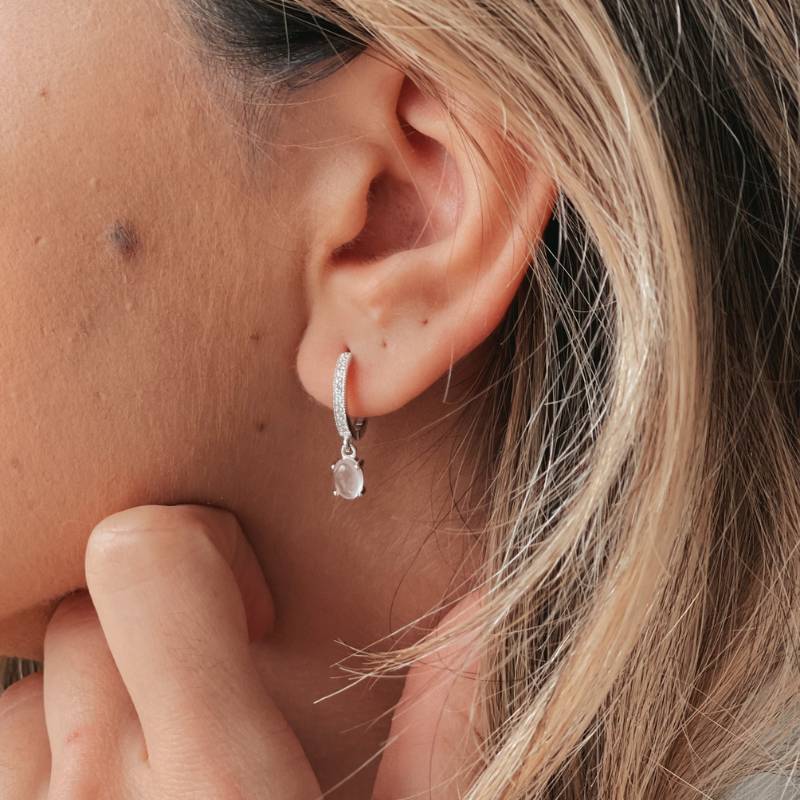 Orecchini in argento Gem Huggies - Quarzo rosa - Indira