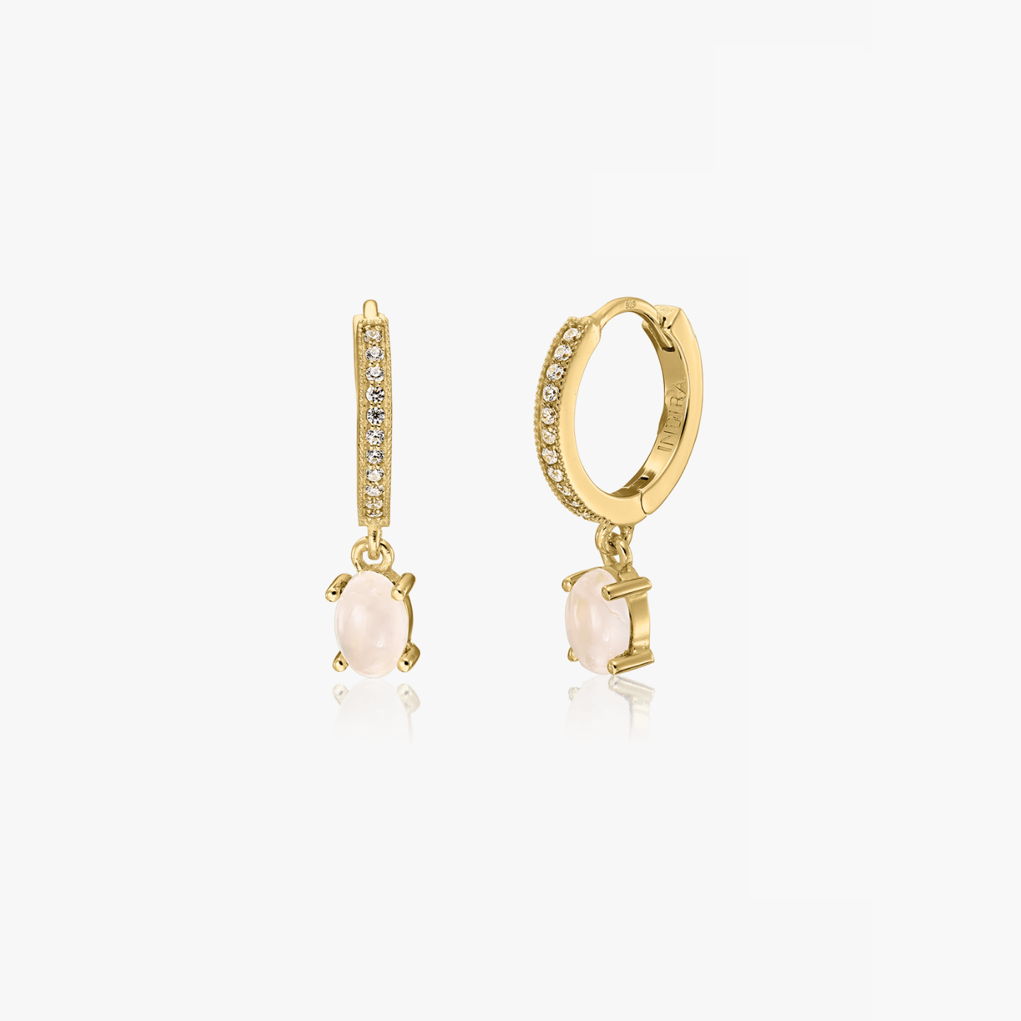 Orecchini in Argento Golden Gem Huggies - Quarzo Rosa - Indira