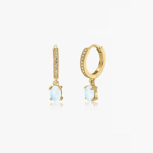 Orecchini in Argento Golden Gem Huggies - Pietra di Luna - Indira