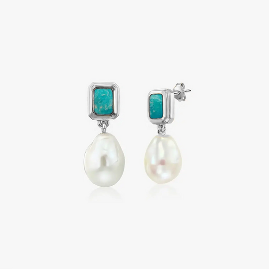 Orecchini in argento Antico - Turchese, Perle Naturali - Indira