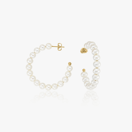 Orecchini in argento Golden Pearl Hoops - Perle naturali - Indira