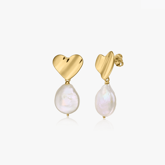 Orecchini in argento Heart of Gold - Perle naturali - Indira