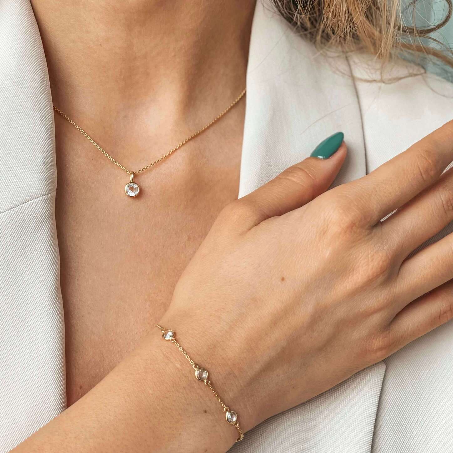 Collana in argento Birthstone Golden April - Topazio Bianco - Indira