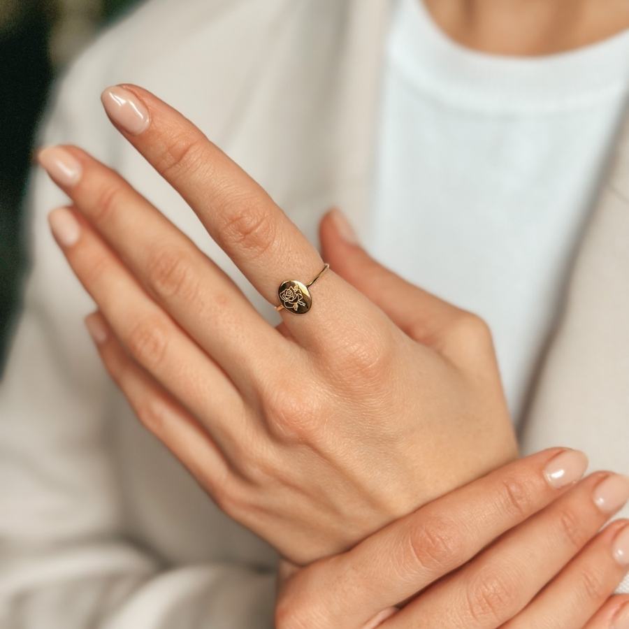 Anello in argento Birth Flower Golden - Giugno Rosa - Indira