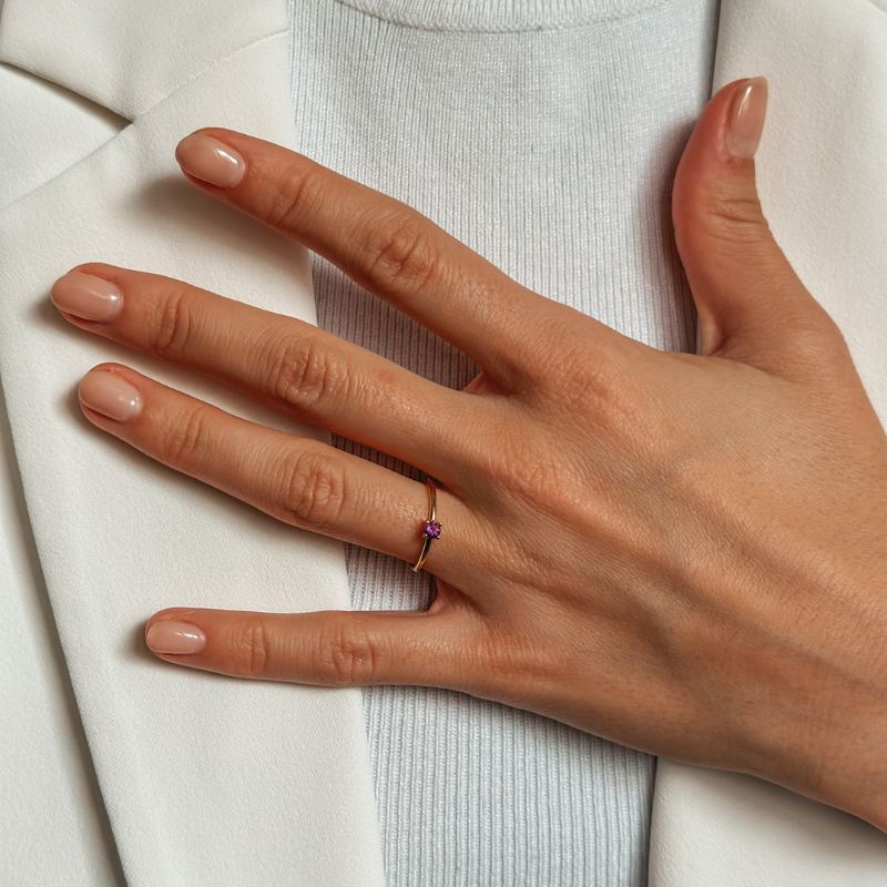 Anello in argento Birthstone Golden February - Ametista - Indira