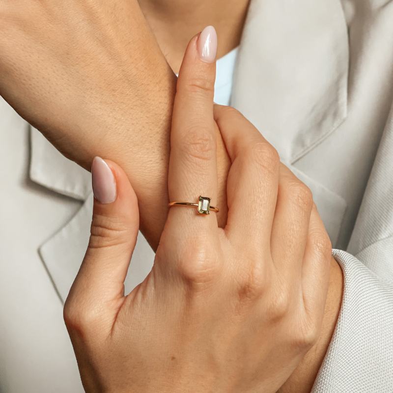 Anello in argento Golden Tessa - Moldavit - Indira