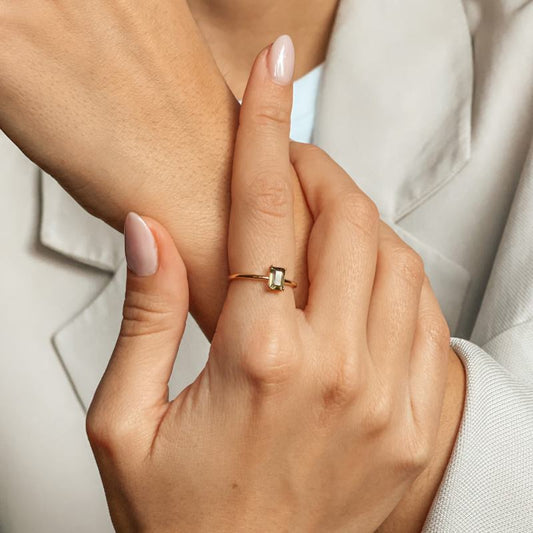 Anello in argento Golden Tessa - Moldavit - Indira