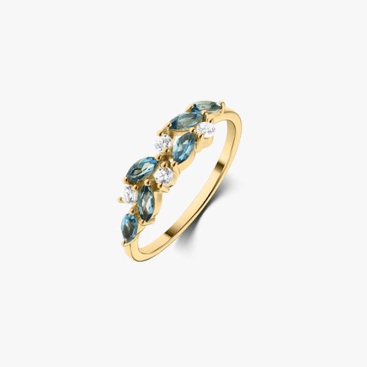 Anello in argento Golden Verdure - Topazio Blu London - Indira