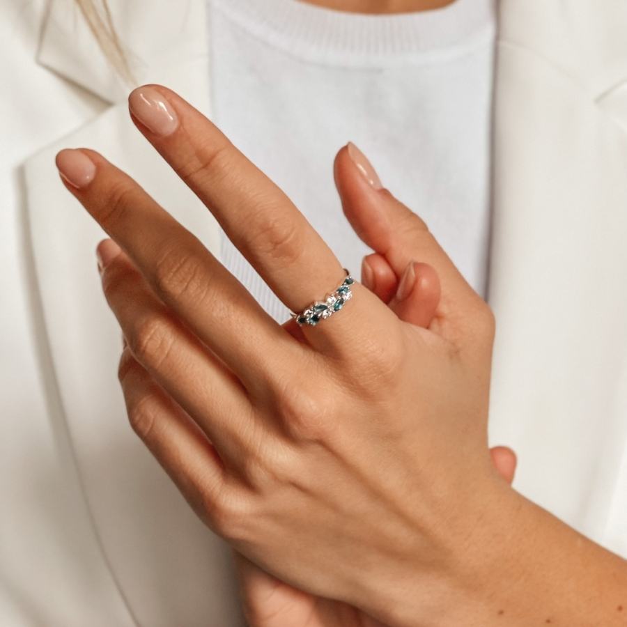 Anello in oro White Verdure - Topazio Blu London - Indira