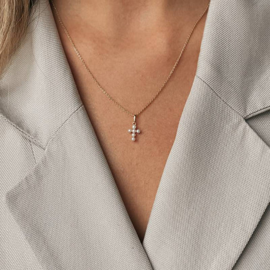 Pendente in oro Pearl Cross - Perle naturali - Indira