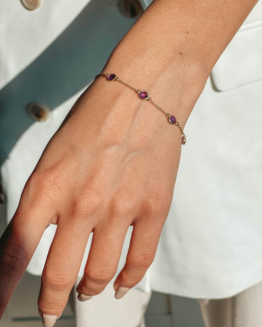Bracciale in argento Birthstone Golden February - Ametista - Indira