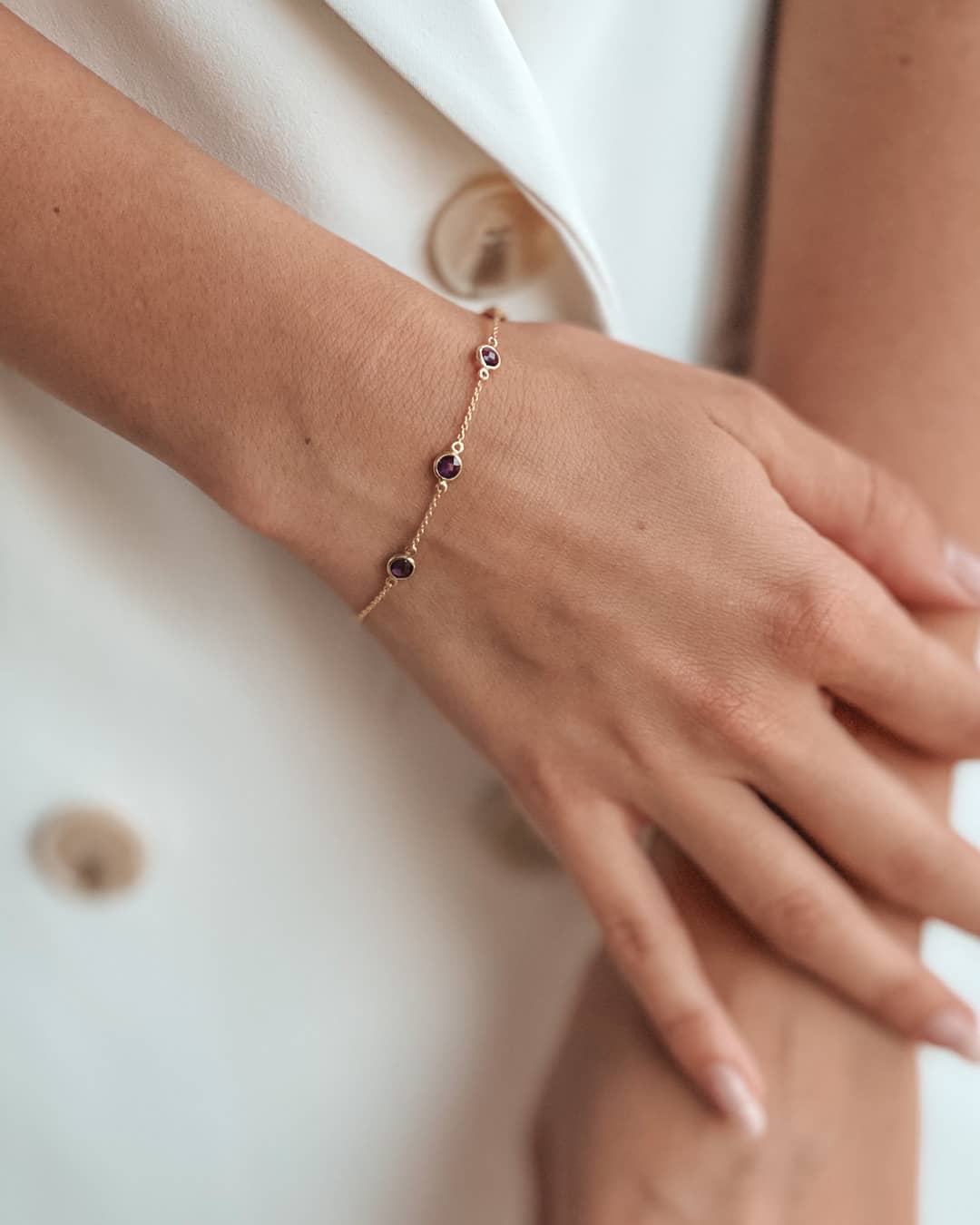 Bracciale in argento Birthstone Golden February - Ametista - Indira