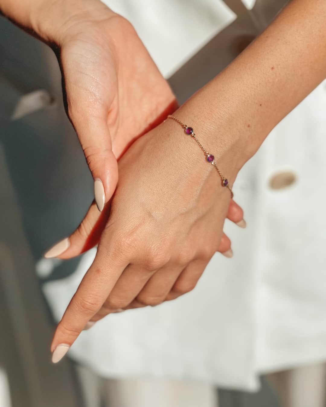 Bracciale in argento Birthstone Golden February - Ametista - Indira