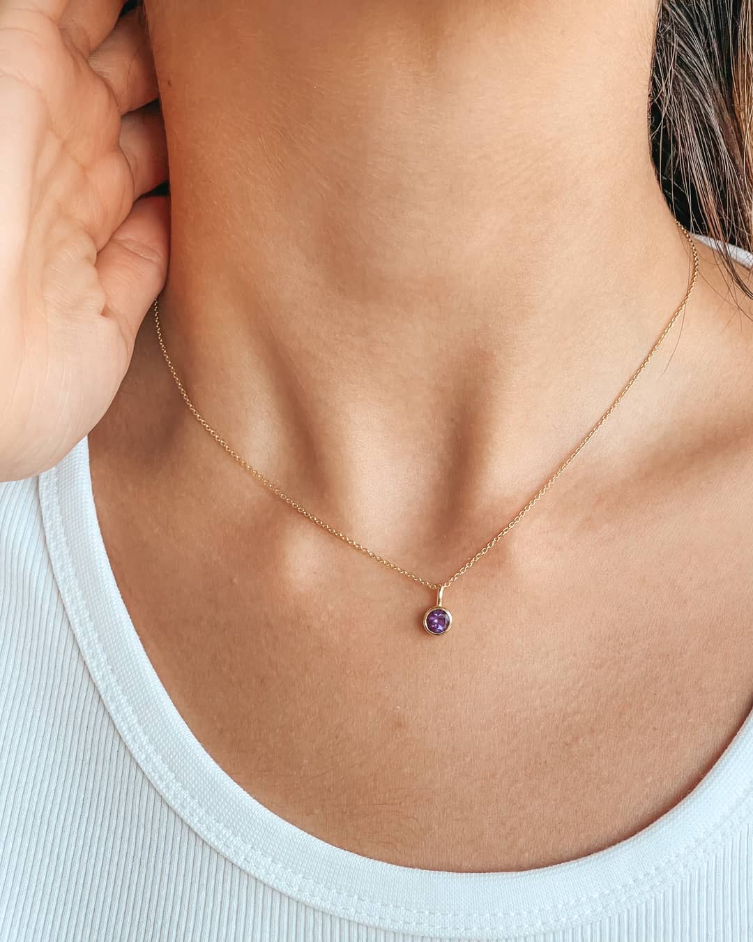 Collana in argento Birthstone Golden February - Ametista - Indira